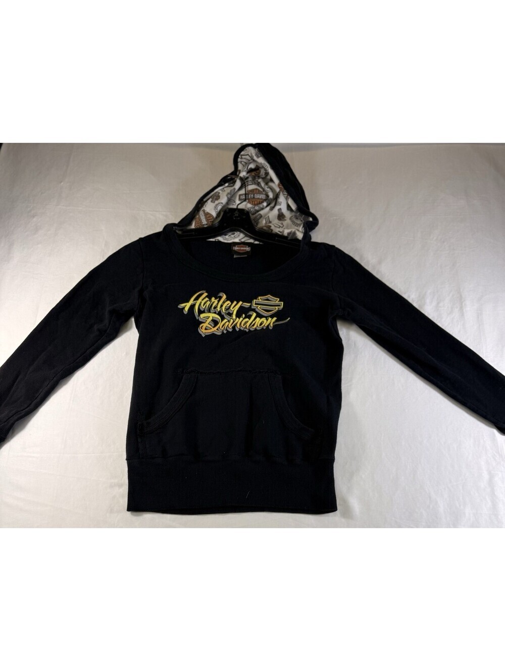 Vtg Harley Davidson Hoodie Shirt Women's Size S Black Long Sleeve Wings